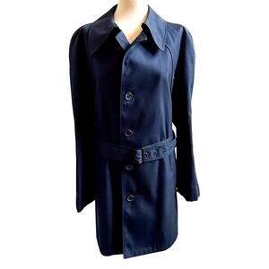 VTG London Fog Short Trench Coat Womens 42 Large Navy Blue Belted Lined Classic